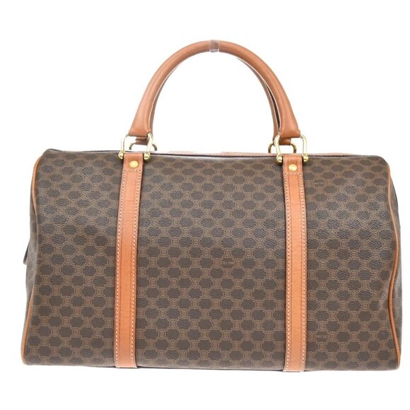 CELINE Macadam Pattern Boston Travel Bag PVC Leather Brown 268-082525 - Picture 2 of 15